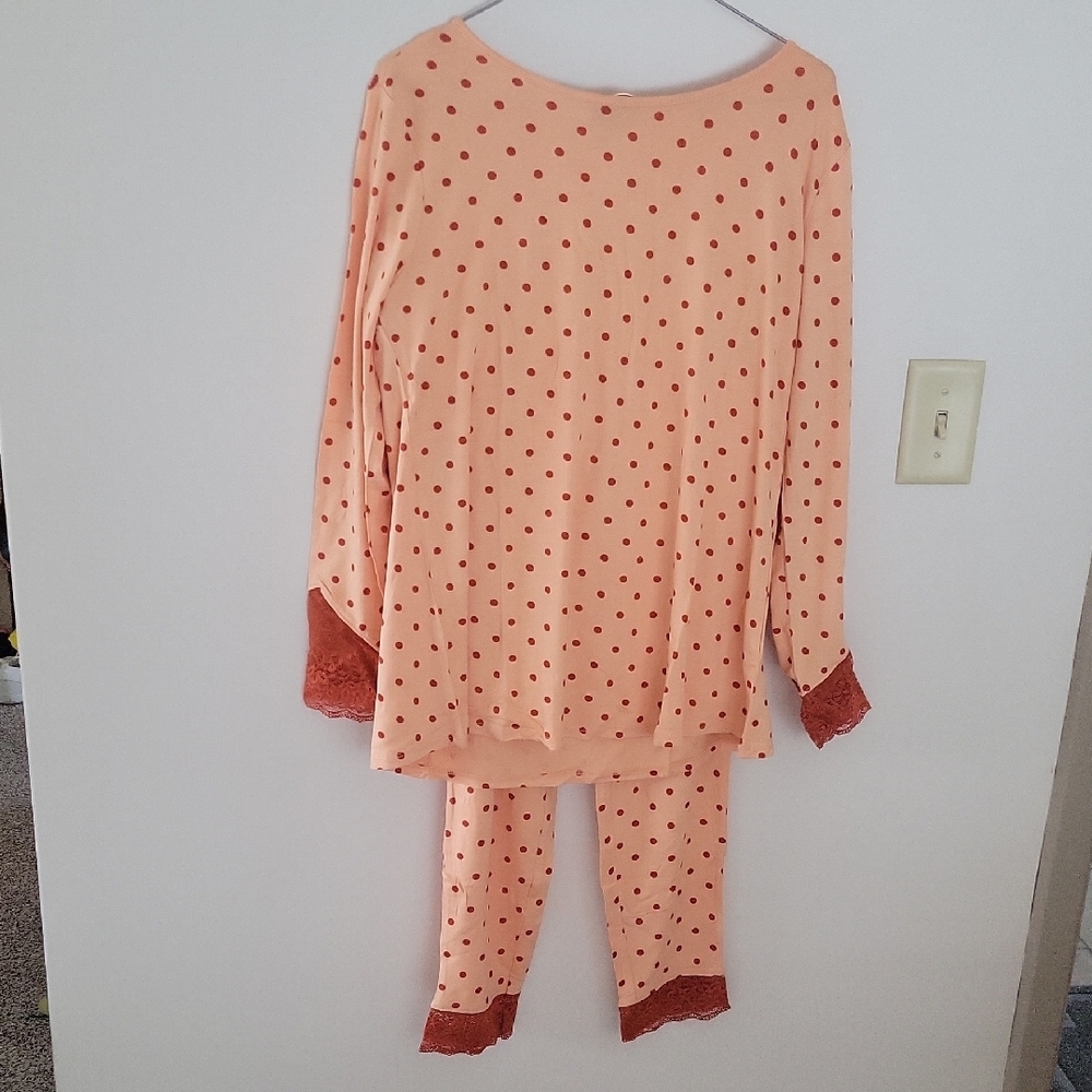 Hale Bob Peach Polka Dot Pajamas 2 Piece Set Sz M NEw In Bag